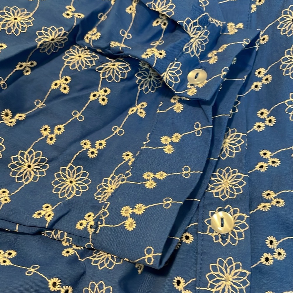 Jaclyn Smith Embroidered & Eyelet Button Up Blouse Blue White‎ 2X - Picture 6 of 10